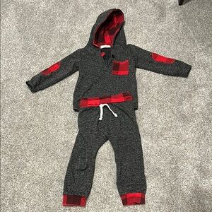 Sporty Gray and Red Matching Set with Hooded Top